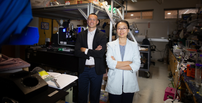 Oropeza and Zhu Pictured in Lab