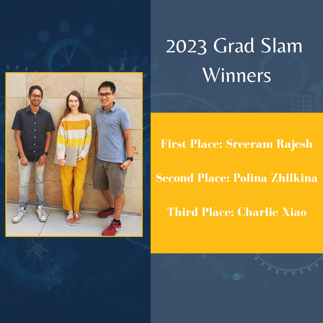 2023 Grad Slam Winners; Sreeram Rajesh, Polina Zhilkina, and Charlie Xiao