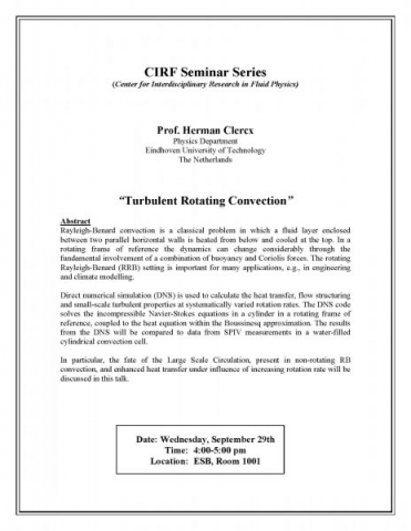  CIRF Seminar on "Turbulent Rotating Convection" - Prof. Herman Clercx