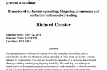  ME/IMMS Seminar on "Dynamics of surfactant spreading: Fingering phenomena and surfactant-enhanced-spreading"